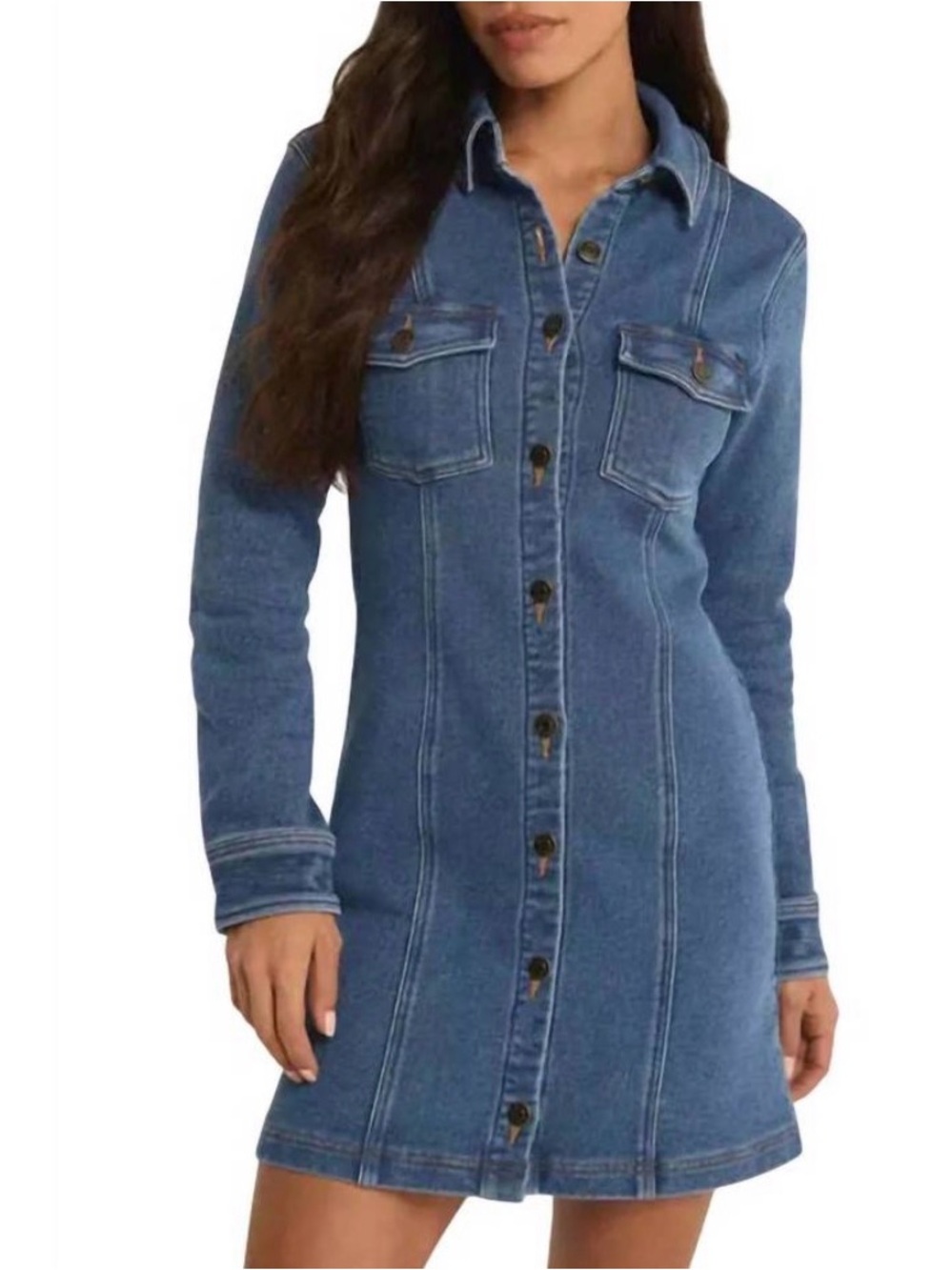 Z Supply Candice Knit Denim Long-Sleeve Button Dress